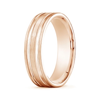 6 90 Parallel Grooved Comfort Fit Satin Wedding Band for Him in 9K Rose Gold