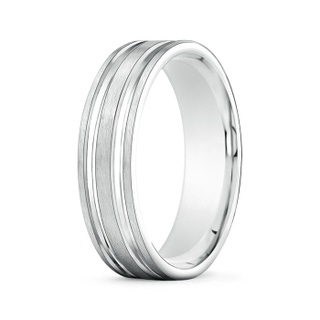 6 90 Parallel Grooved Comfort Fit Satin Wedding Band for Him in White Gold
