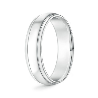 6 100 High Polished Parallel Grooved Wedding Band for Him in White Gold