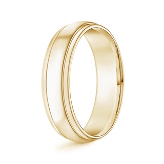6 100 High Polished Parallel Grooved Wedding Band for Him in Yellow Gold