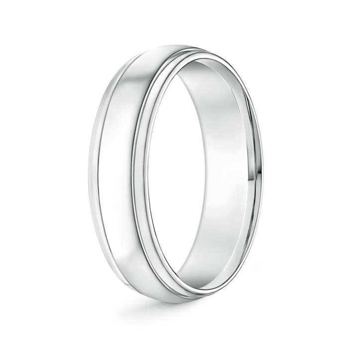 6 65 High Polished Parallel Grooved Wedding Band for Him in White Gold