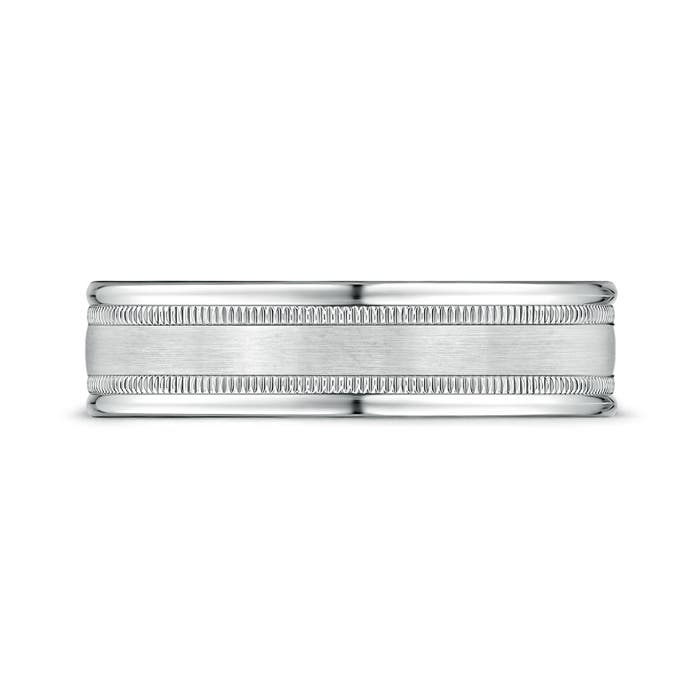 6 100 Satin Finish Comfort Fit Milgrain Wedding Band for Him in P950 Platinum