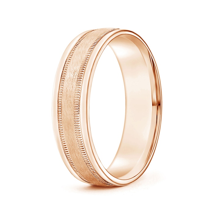 6 100 Satin Finish Comfort Fit Milgrain Wedding Band for Him in Rose Gold