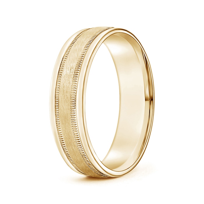 6 100 Satin Finish Comfort Fit Milgrain Wedding Band for Him in Yellow Gold