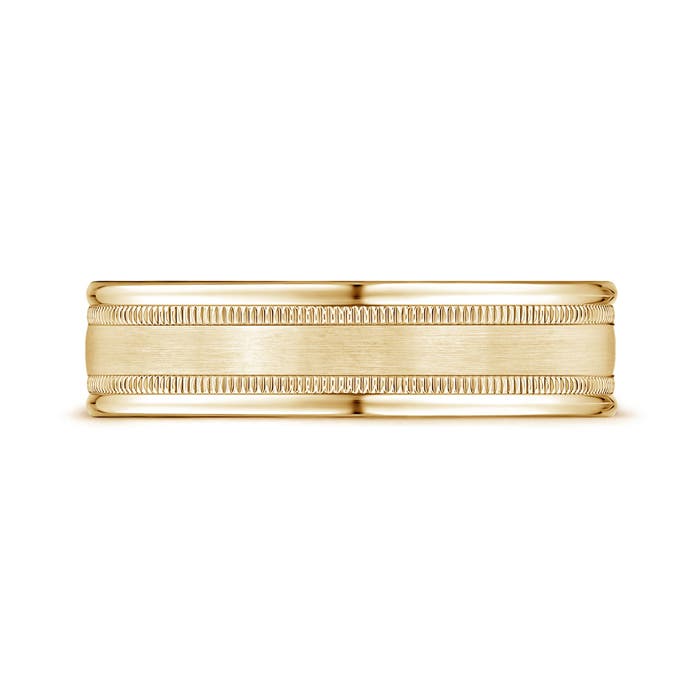 6 100 Satin Finish Comfort Fit Milgrain Wedding Band for Him in Yellow Gold