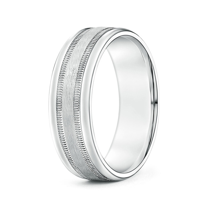 7 100 Satin Finish Comfort Fit Milgrain Wedding Band for Him in White Gold