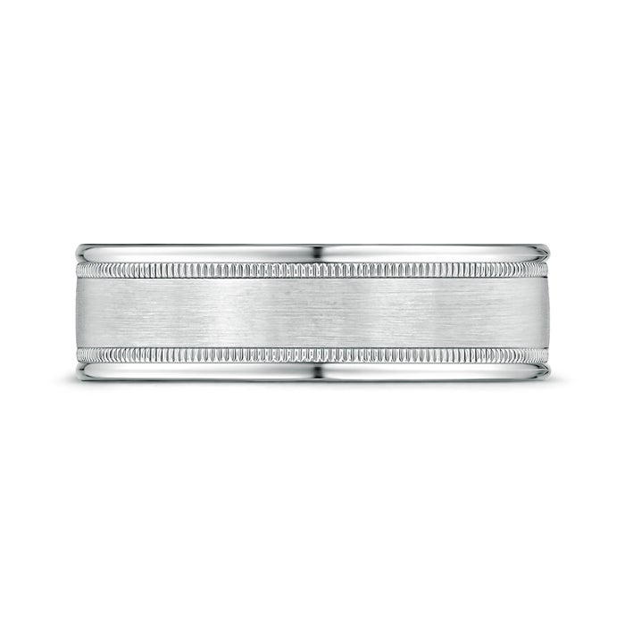 7 100 Satin Finish Comfort Fit Milgrain Wedding Band for Him in White Gold - side 1