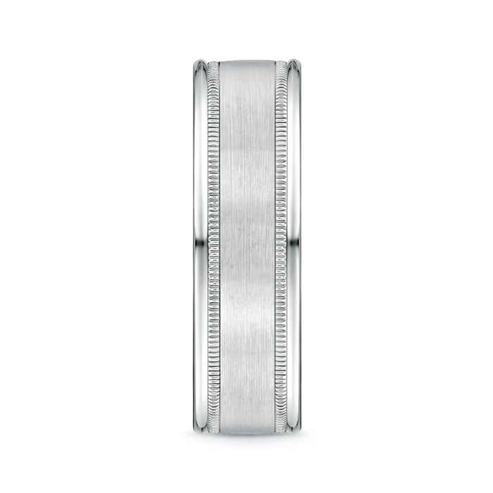 7 100 Satin Finish Comfort Fit Milgrain Wedding Band for Him in White Gold - side 2