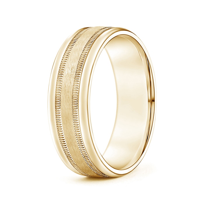 7 100 Satin Finish Comfort Fit Milgrain Wedding Band for Him in Yellow Gold 