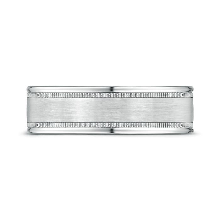 7 105 Satin Finish Comfort Fit Milgrain Wedding Band for Him in White Gold
