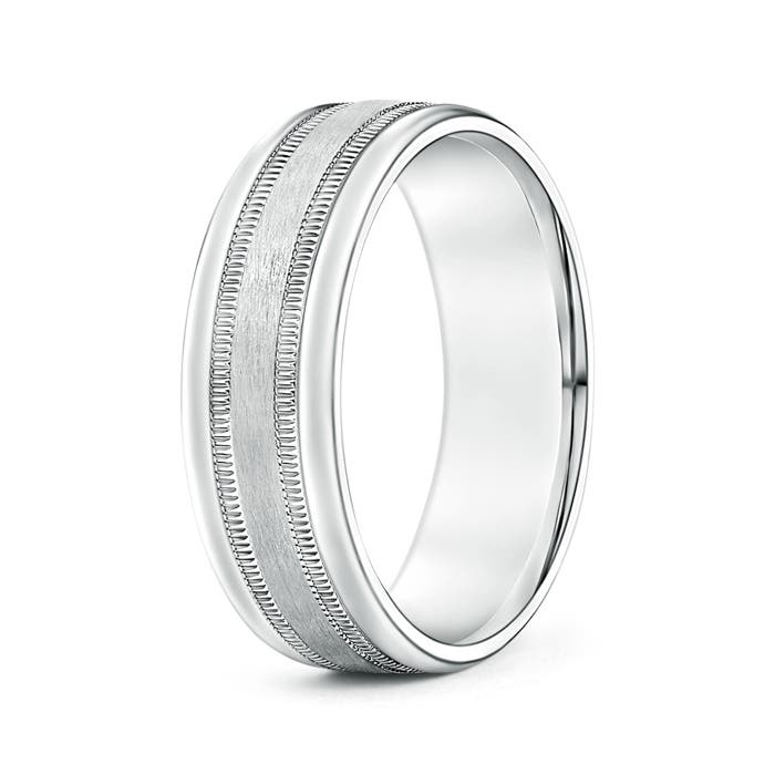 7 110 Satin Finish Comfort Fit Milgrain Wedding Band for Him in White Gold