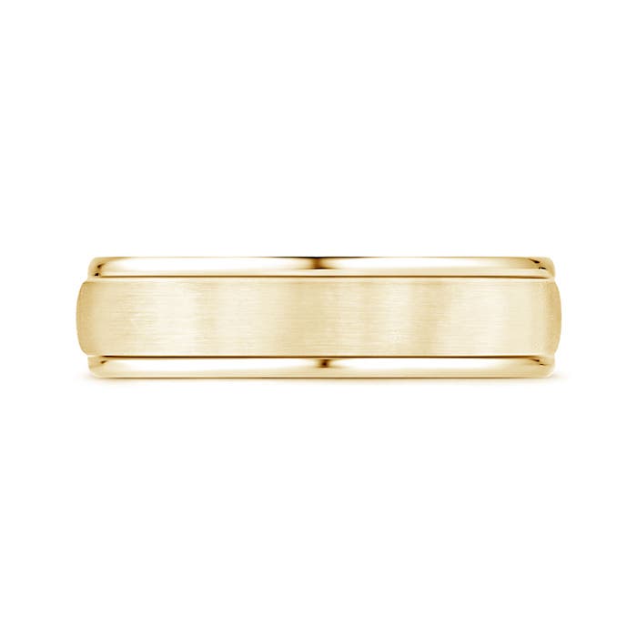 6 60 Comfort Fit Satin Finish Contemporary Wedding Band for Him in Yellow Gold