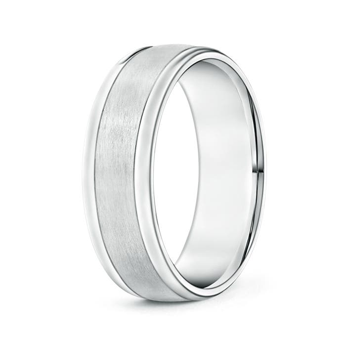 7 125 Comfort Fit Satin Finish Contemporary Wedding Band for Him in White Gold