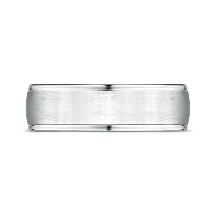 7 125 Comfort Fit Satin Finish Contemporary Wedding Band for Him in White Gold
