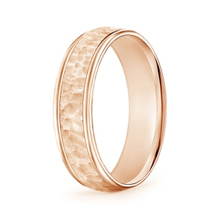 6 100 Comfort Fit Hammered Men's Wedding Band in 9K Rose Gold