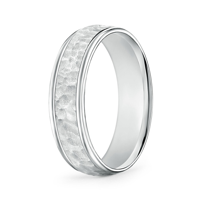 6 100 Comfort Fit Hammered Men's Wedding Band in White Gold