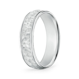 6 120 Comfort Fit Hammered Men's Wedding Band in White Gold