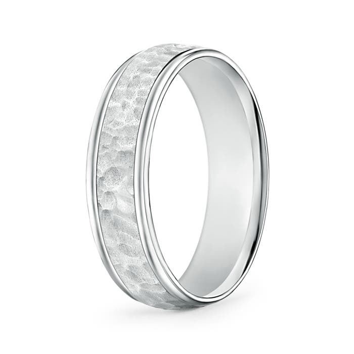 6 60 Comfort Fit Hammered Men's Wedding Band in White Gold