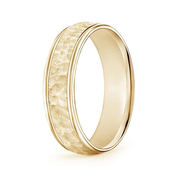 6 85 Comfort Fit Hammered Men's Wedding Band in Yellow Gold 