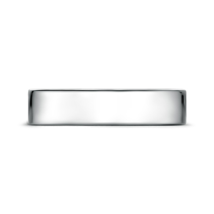 5 100 Classic High Polished Men's Flat Wedding Band in White Gold Side-1