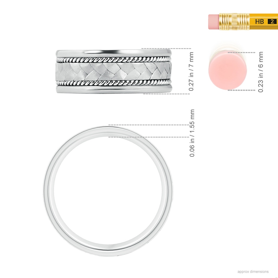 7 105 Hand Braided Twisted Rope Men's Wedding Band in 10K White Gold ruler