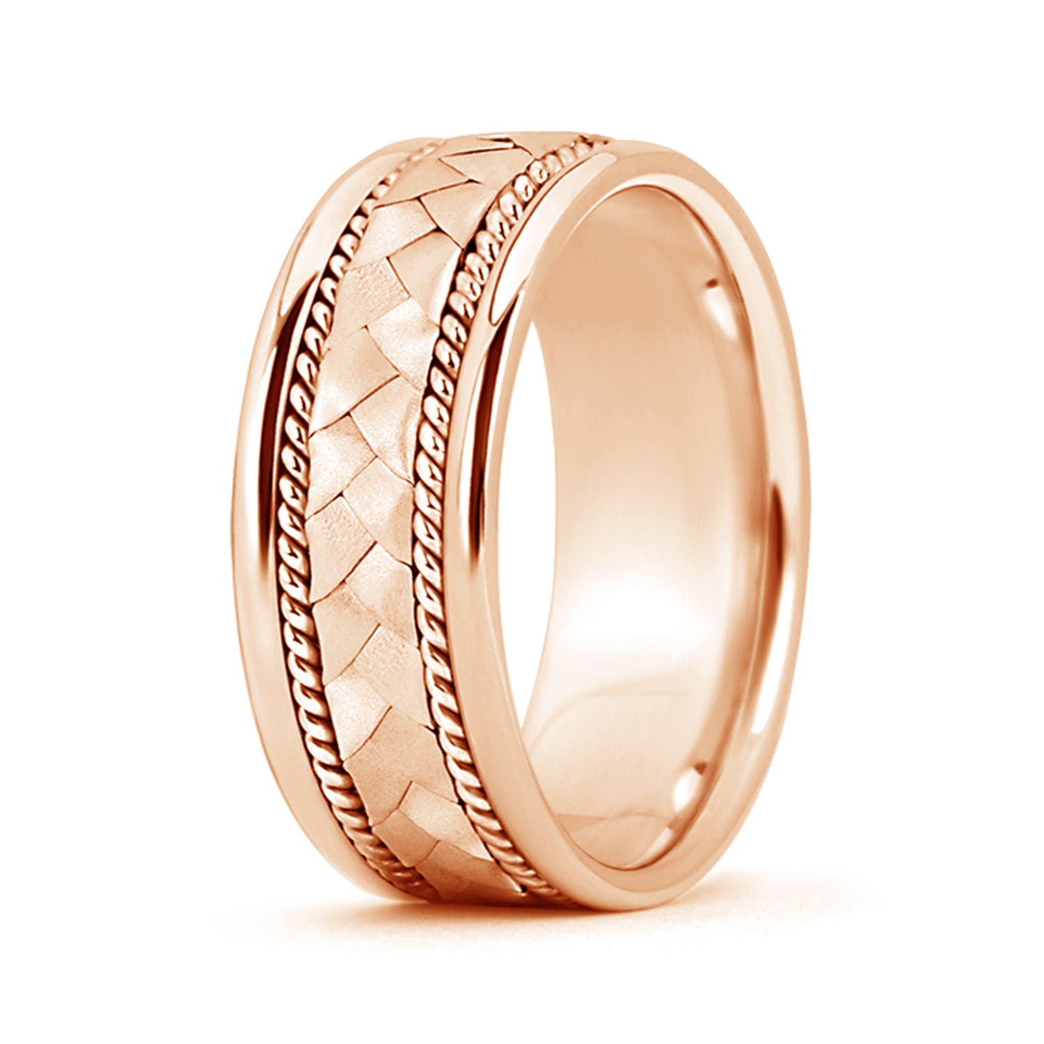 7 125 Hand Braided Twisted Rope Men's Wedding Band in Rose Gold