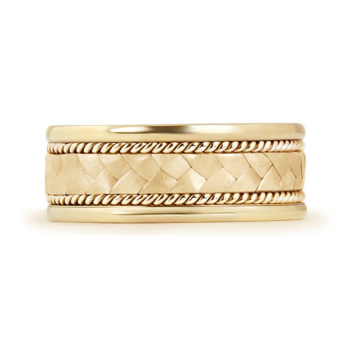 7 95 Hand Braided Twisted Rope Men's Wedding Band in Yellow Gold - side 1