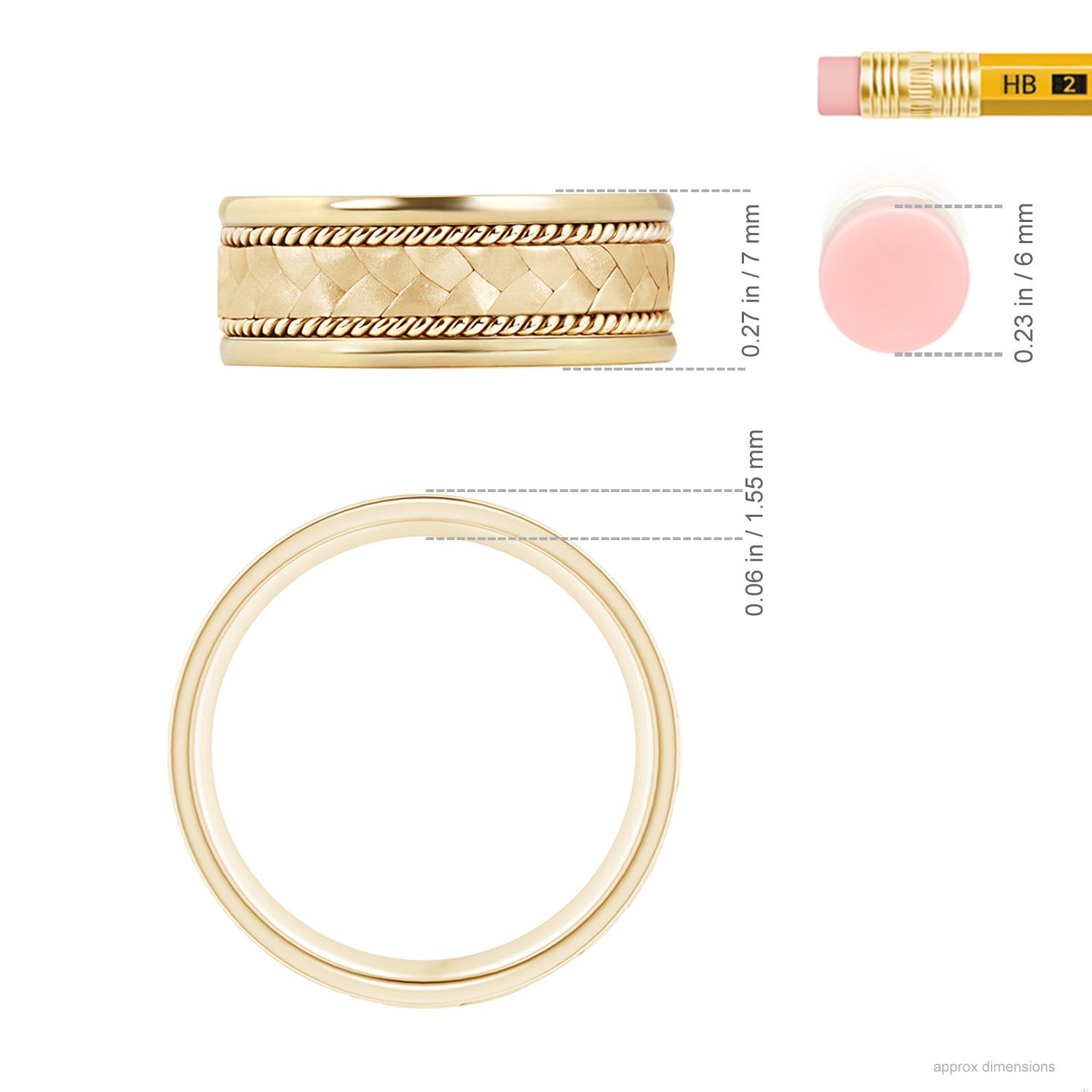 7 95 Hand Braided Twisted Rope Men's Wedding Band in Yellow Gold - ruler