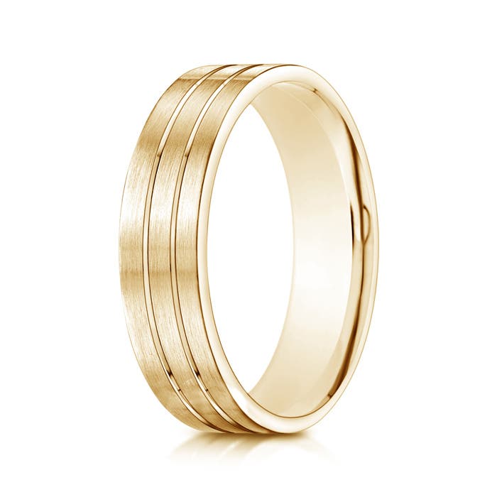 6 130 Satin Parallel Grooved Men's Comfort Fit Wedding Band in Yellow Gold