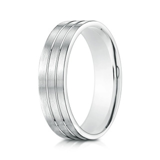 6 85 Satin Parallel Grooved Men's Comfort Fit Wedding Band in 9K White Gold