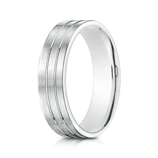 6 90 Satin Parallel Grooved Men's Comfort Fit Wedding Band in White Gold