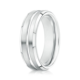 6 100 Satin Finished Polished Grooved Wedding Band For Men in White Gold