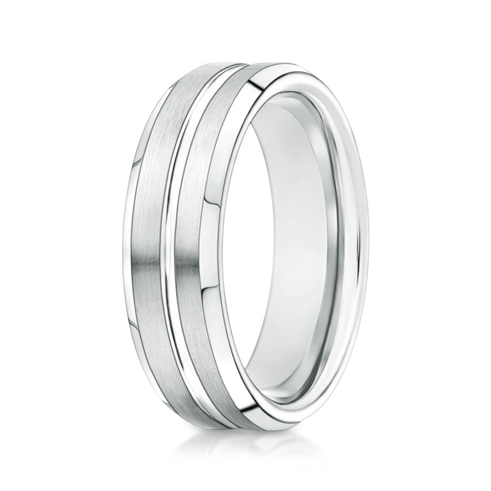 6 100 Satin Finished Polished Grooved Wedding Band For Men in White Gold 