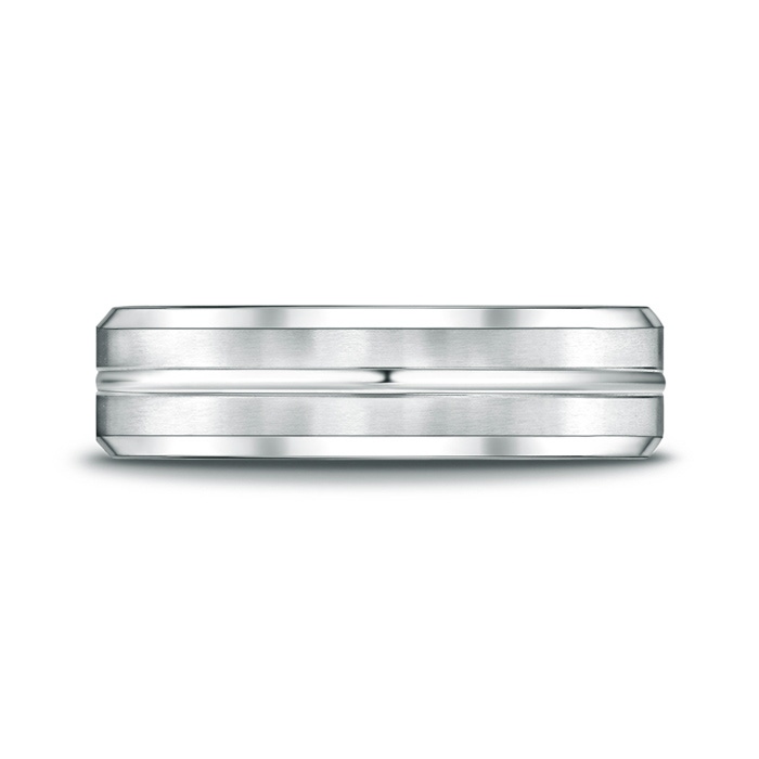 6 100 Satin Finished Polished Grooved Wedding Band For Men in White Gold product image