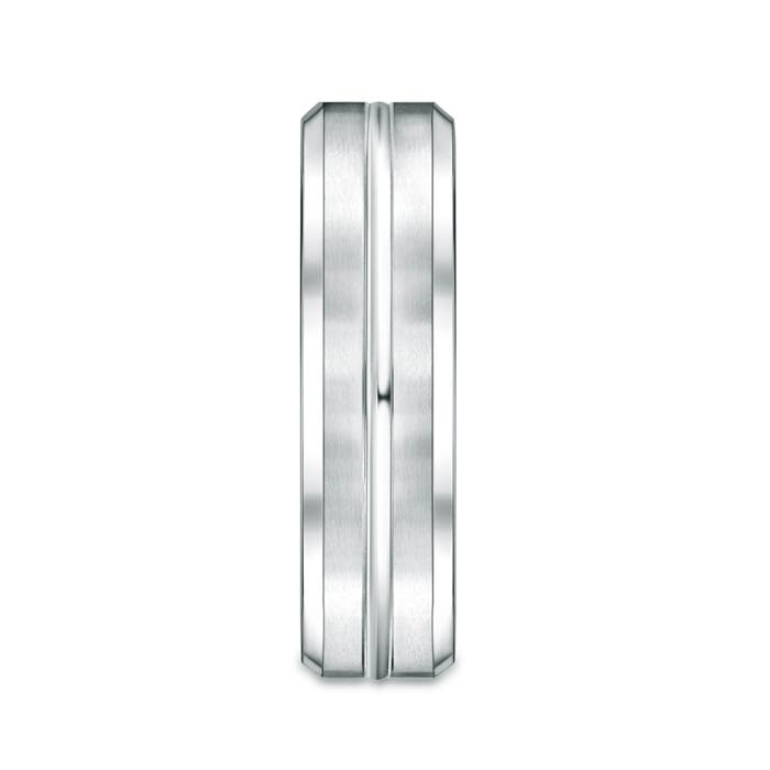 6 100 Satin Finished Polished Grooved Wedding Band For Men in White Gold - side 2