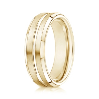 6 100 Satin Finished Polished Grooved Wedding Band For Men in Yellow Gold