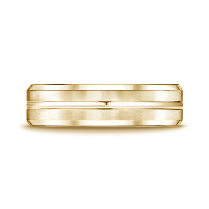 6 100 Satin Finished Polished Grooved Wedding Band For Men in Yellow Gold