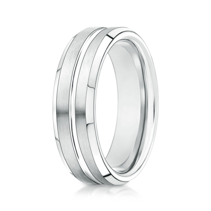 6 105 Satin Finished Polished Grooved Wedding Band For Men in White Gold