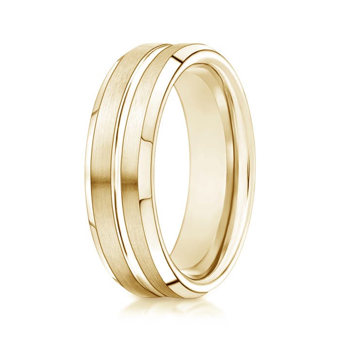6 60 Satin Finished Polished Grooved Wedding Band For Men in Yellow Gold