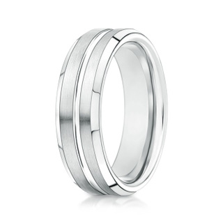 6 75 Satin Finished Polished Grooved Wedding Band For Men in White Gold