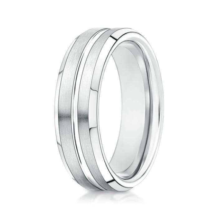 6 85 Satin Finished Polished Grooved Wedding Band For Men in White Gold