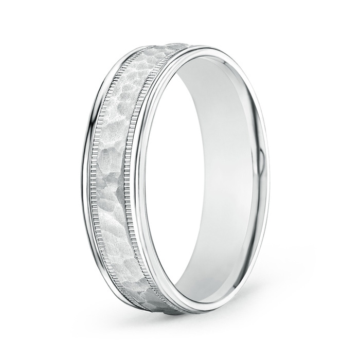 6 100 Hammered Finish Men's Milgrain Edge Wedding Band in White Gold 