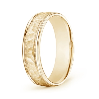 6 110 Hammered Finish Men's Milgrain Edge Wedding Band in Yellow Gold