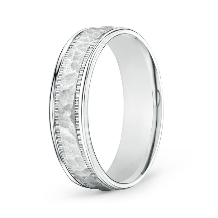 6 60 Hammered Finish Men's Milgrain Edge Wedding Band in P950 Platinum