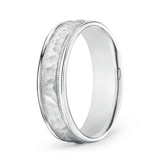 6 90 Hammered Finish Men's Milgrain Edge Wedding Band in White Gold