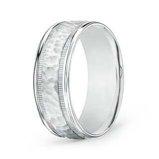 8 100 Hammered Finish Men's Milgrain Edge Wedding Band in P950 Platinum