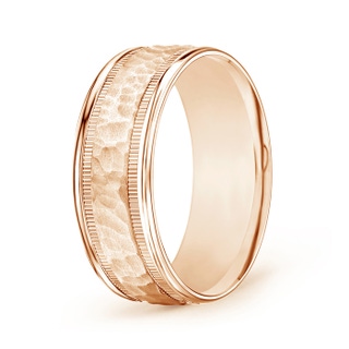 8 100 Hammered Finish Men's Milgrain Edge Wedding Band in Rose Gold