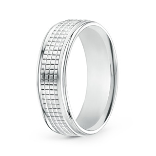 7 100 High Polished Comfort Fit Pattern Wedding Band in White Gold