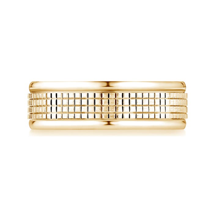 7 100 High Polished Comfort Fit Pattern Wedding Band in Yellow Gold - side 1