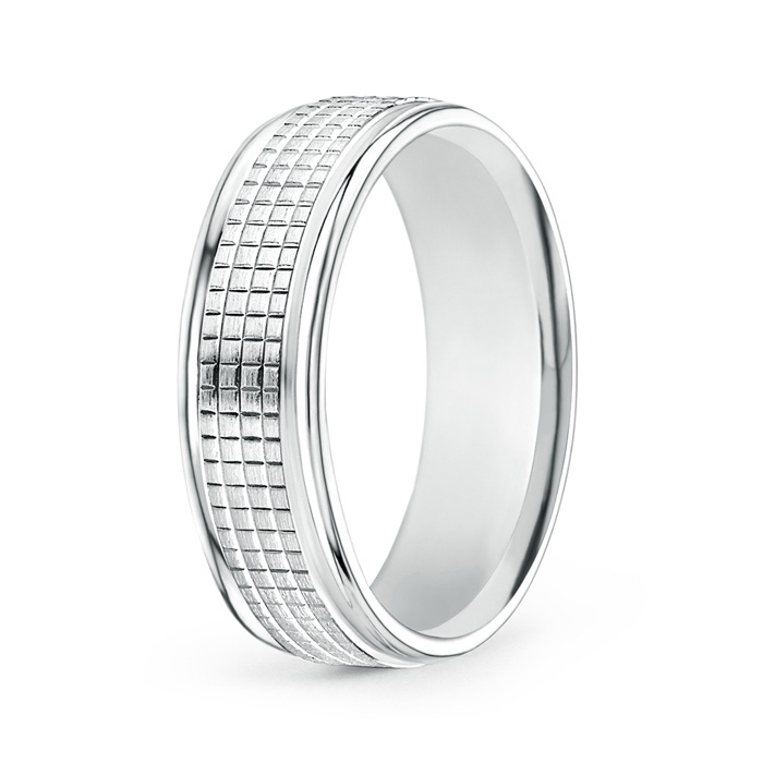 7 130 High Polished Comfort Fit Pattern Wedding Band in 10K White Gold